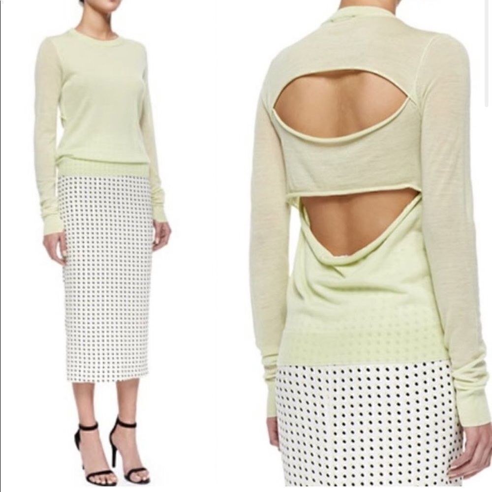 ALC Womens Sweater Lex Back Slash Merino Soft Lime Flawed